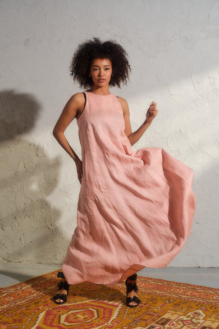 Ash rose summer maxi a-line linen dress