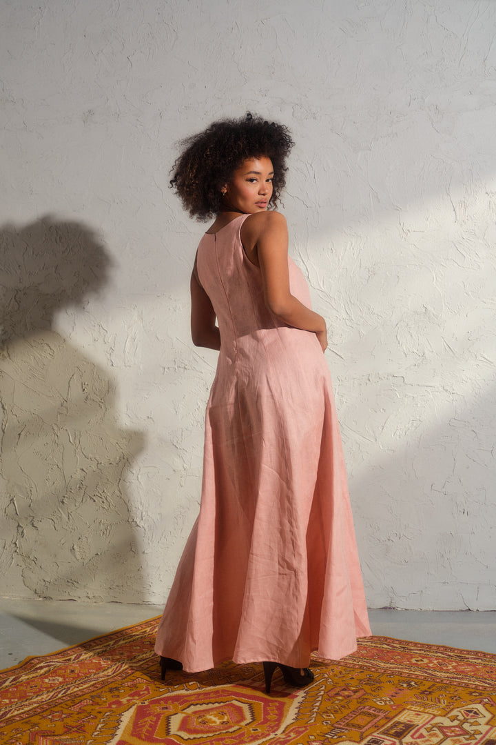 Ash rose summer maxi a-line linen dress