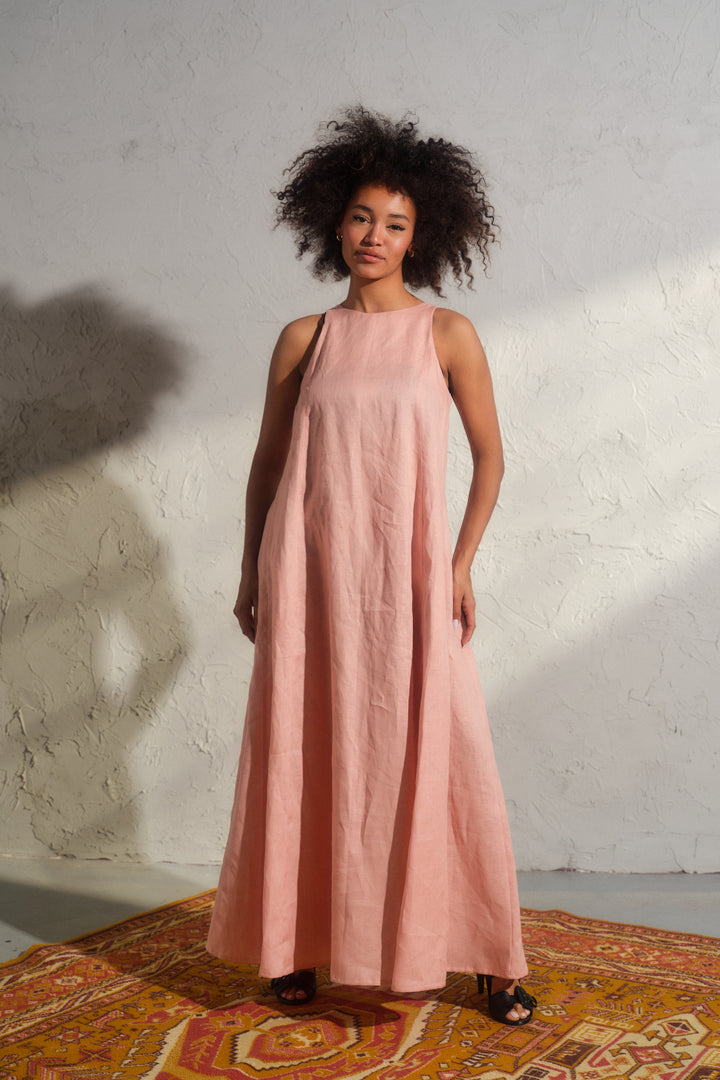 Ash rose summer maxi a-line linen dress