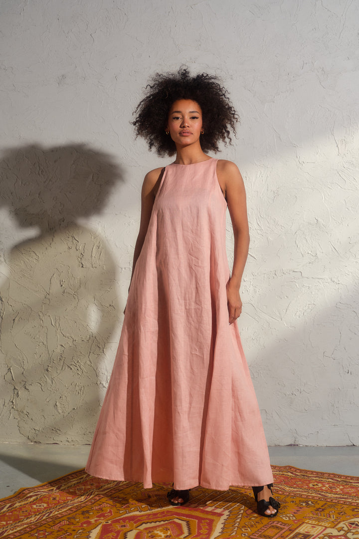 Ash rose summer maxi a-line linen dress