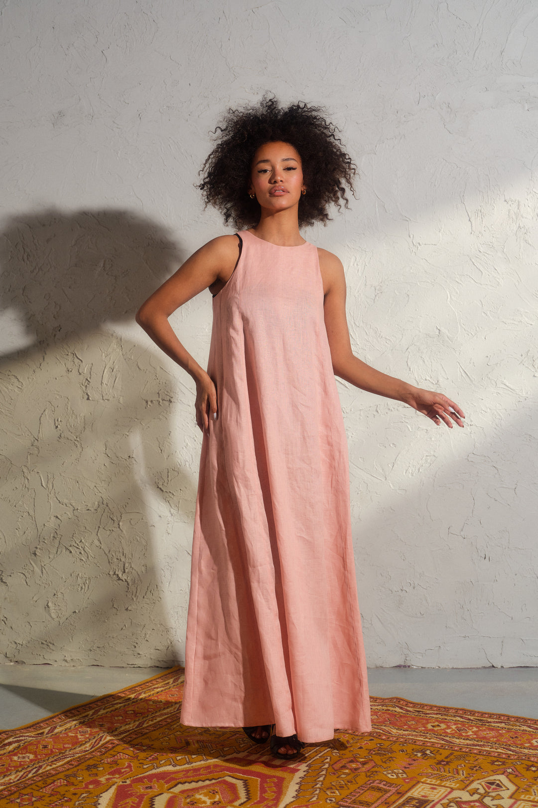 Ash rose summer maxi a-line linen dress