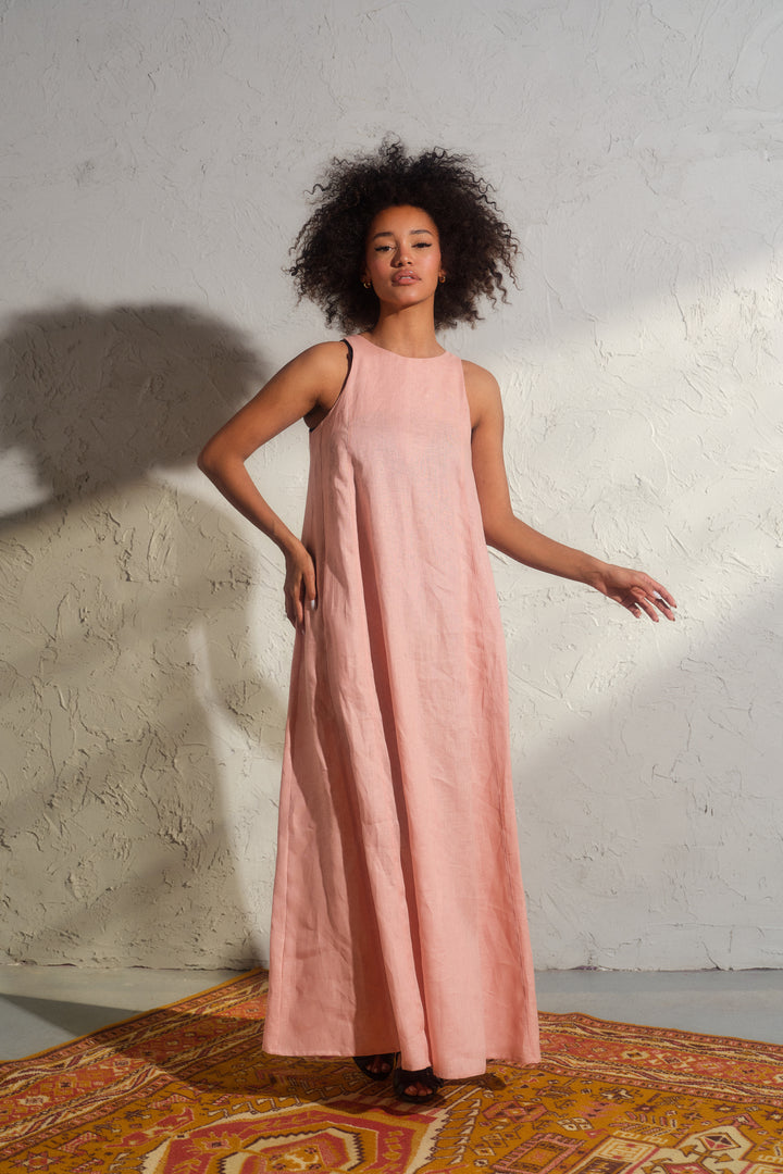 Ash rose summer maxi a-line linen dress