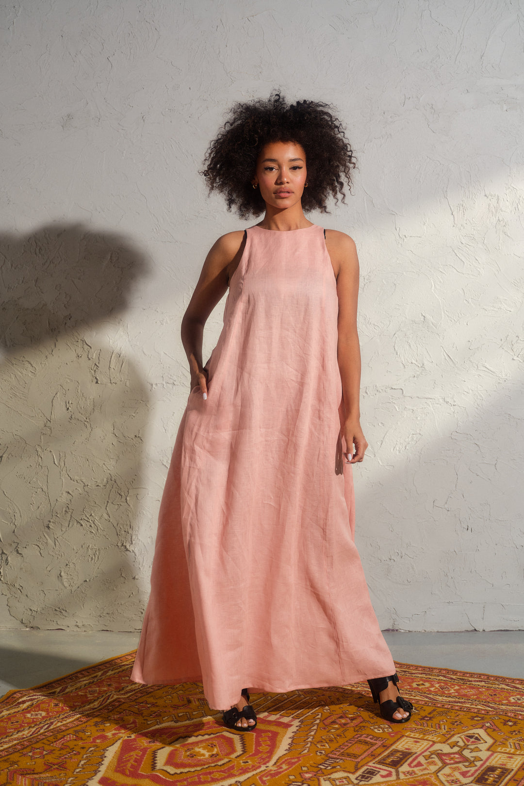 Ash rose summer maxi a-line linen dress