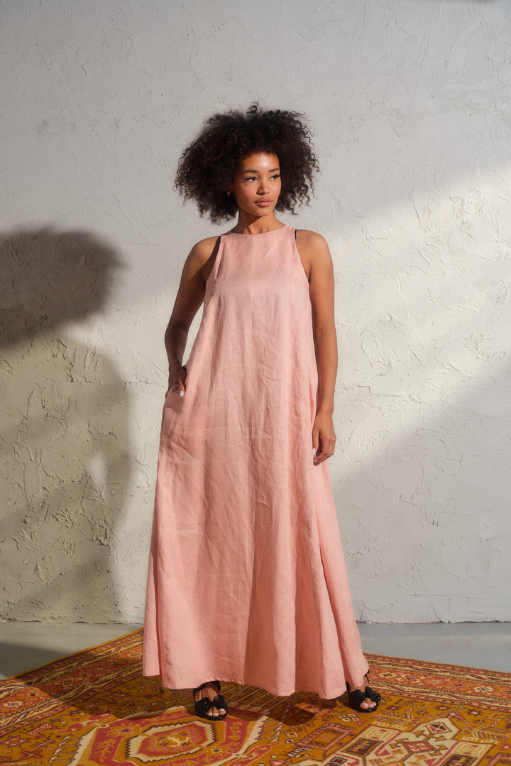 Ash rose summer maxi a-line linen dress