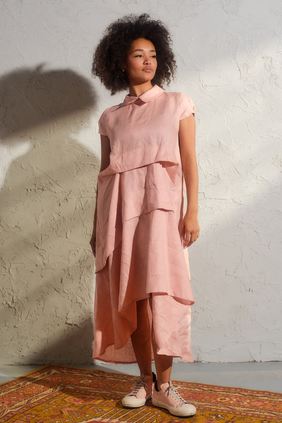linen asymmetrical shirt dress Asymmetrical Shirt Dress Light Misty Grey La Garonne
