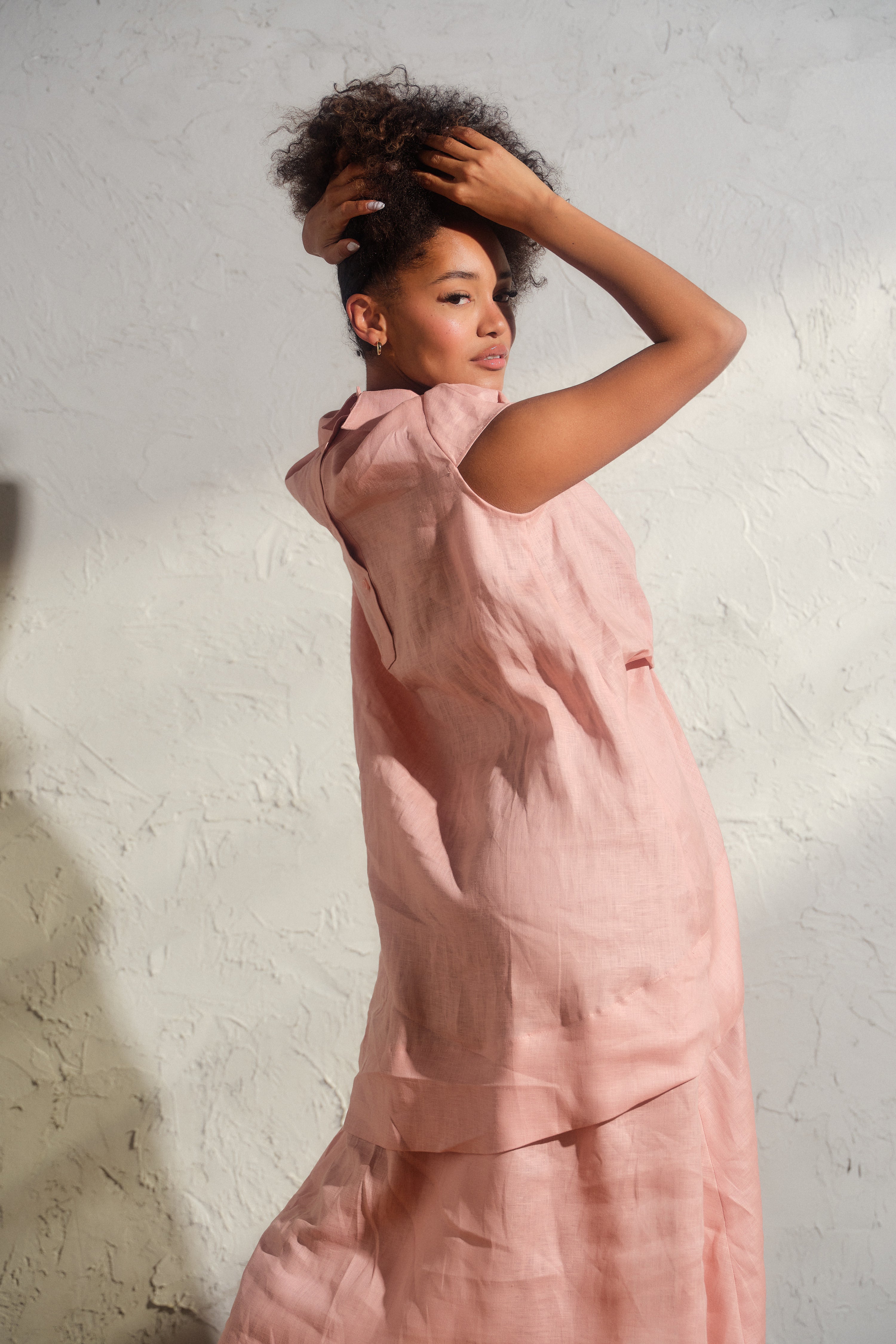 Asymmetrical summer linen dress in ash rose color – FollowMeFs