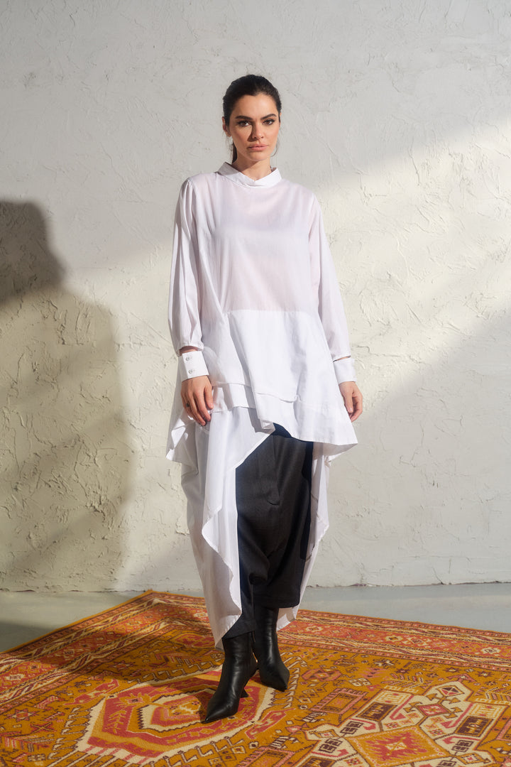White Asymmetrical Cotton Maxi Tunic Dress