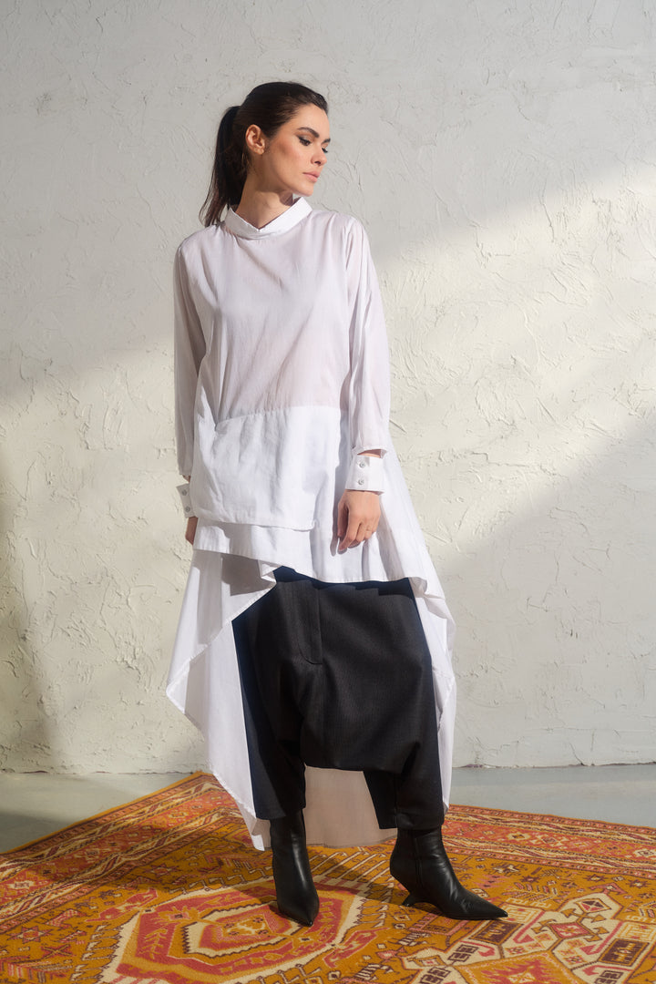 White Asymmetrical Cotton Maxi Tunic Dress