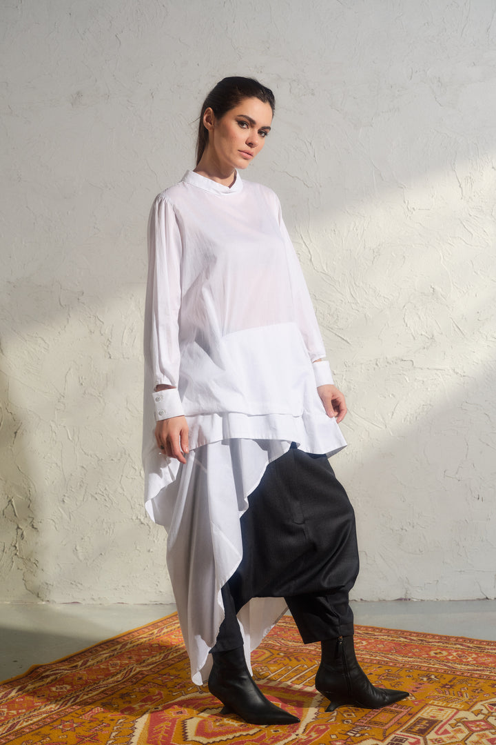 White Asymmetrical Cotton Maxi Tunic Dress