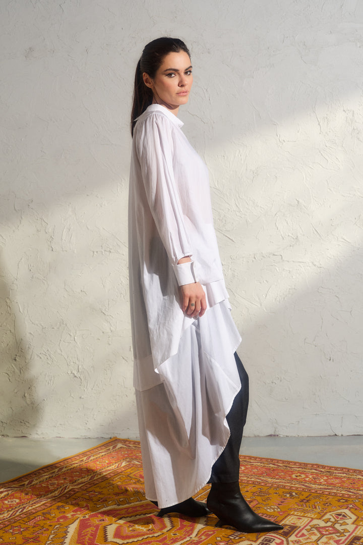 White Asymmetrical Cotton Maxi Tunic Dress