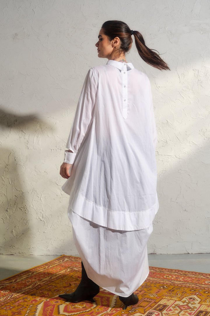 White Asymmetrical Cotton Maxi Tunic Dress