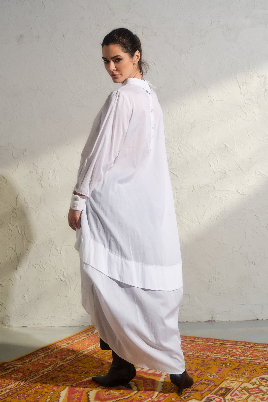 White Asymmetrical Cotton Maxi Tunic Dress