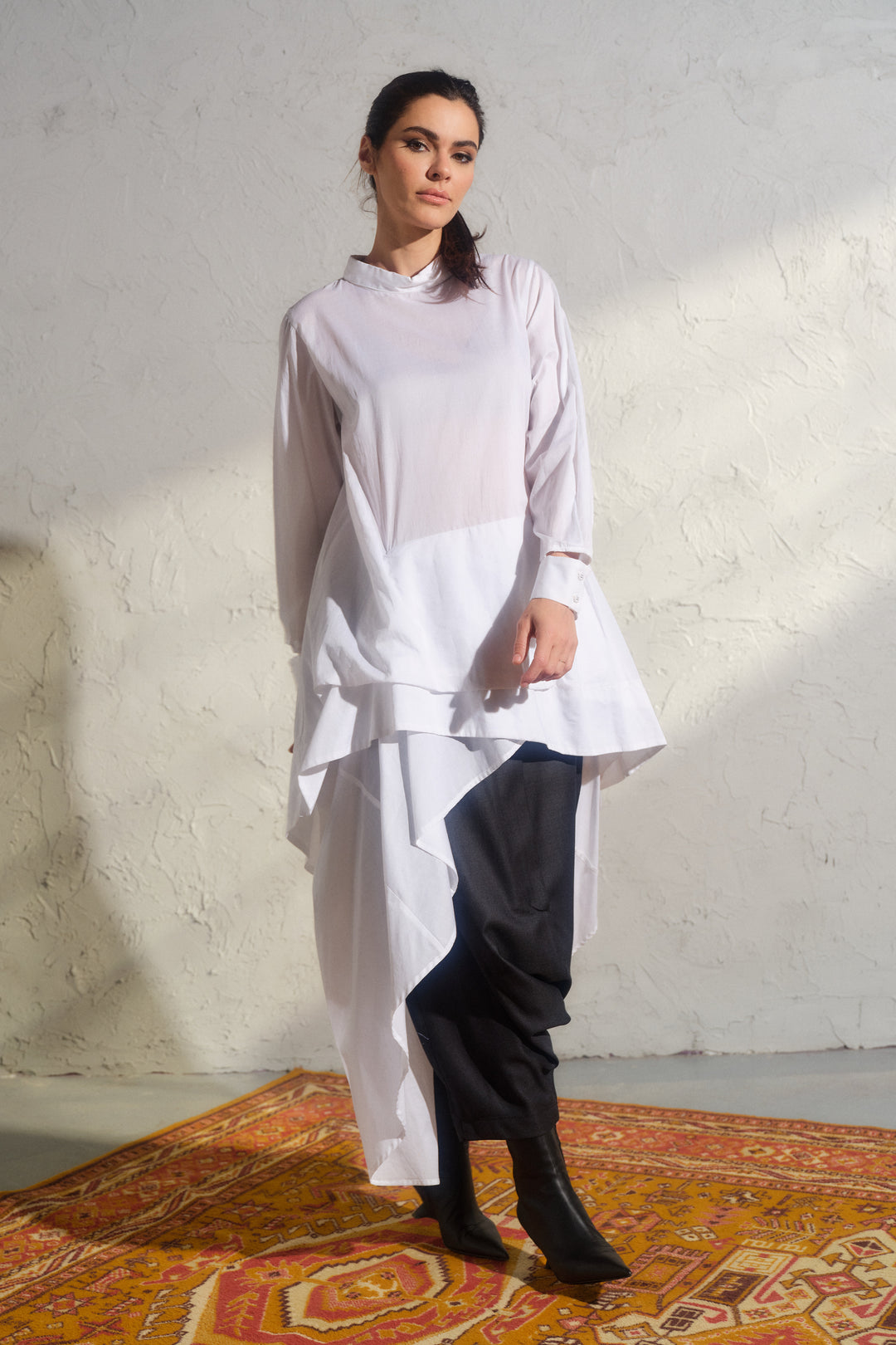 White Asymmetrical Cotton Maxi Tunic Dress