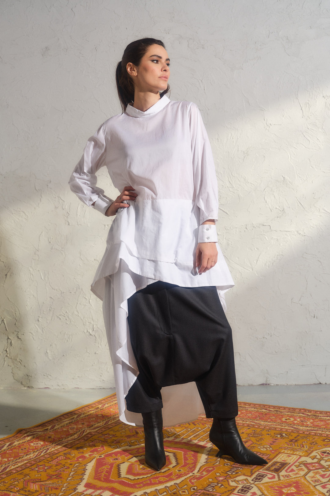 White Asymmetrical Cotton Maxi Tunic Dress