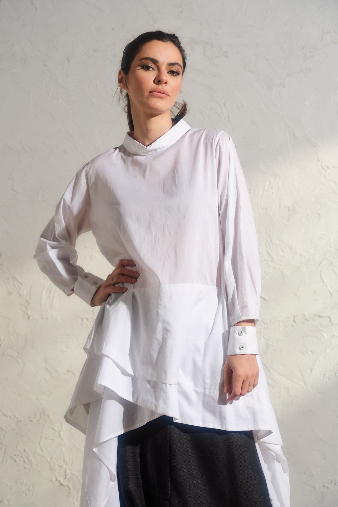 White Asymmetrical Cotton Maxi Tunic Dress
