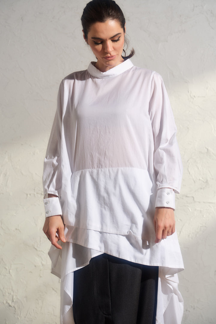 White Asymmetrical Cotton Maxi Tunic Dress