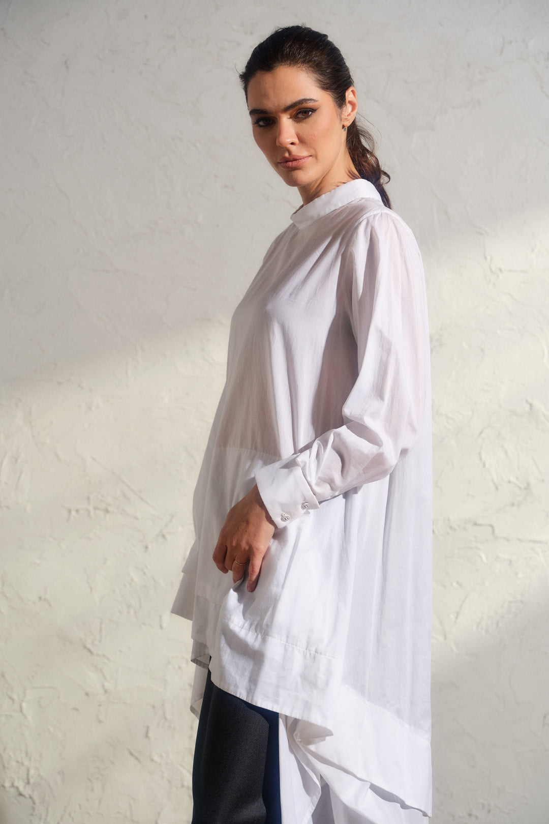 White Asymmetrical Cotton Maxi Tunic Dress