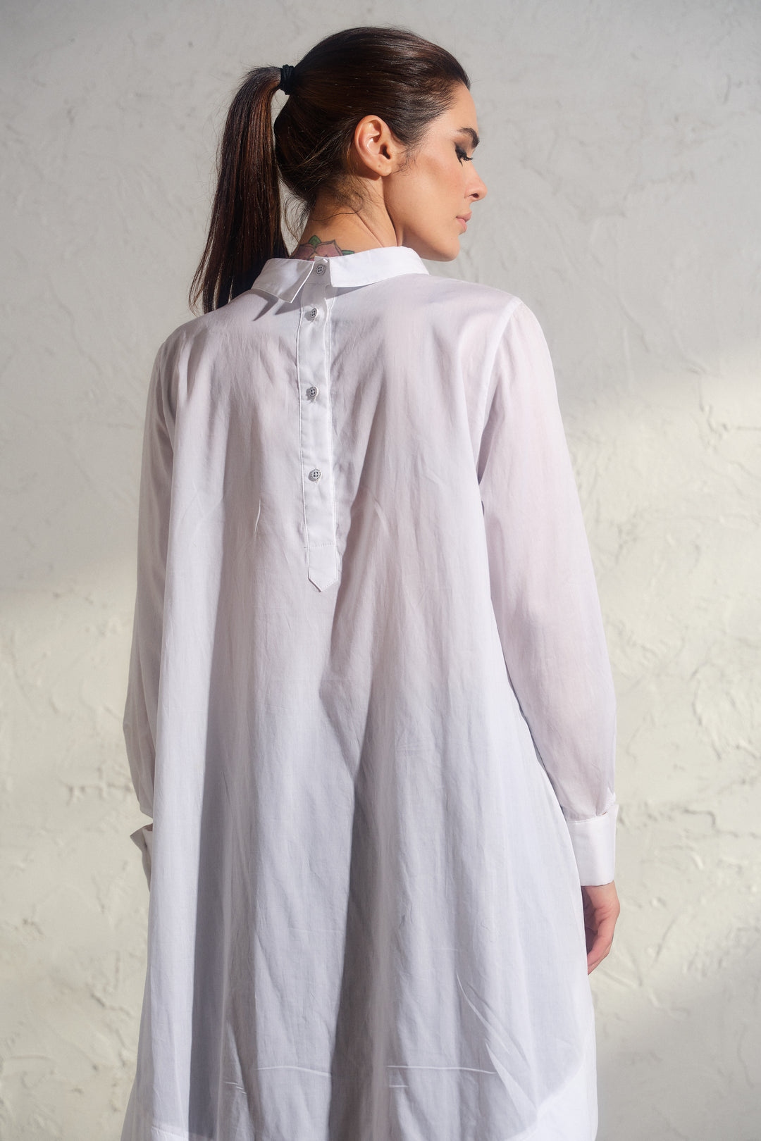 White Asymmetrical Cotton Maxi Tunic Dress