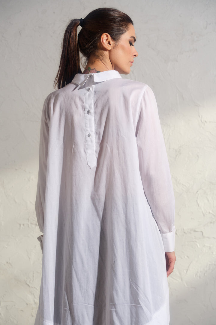 White Asymmetrical Cotton Maxi Tunic Dress
