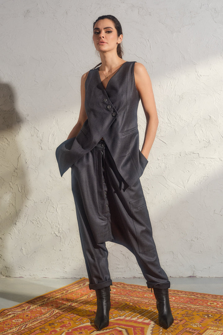 Avant garde merino wool drop crotch pants