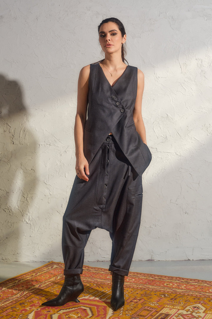 Avant garde merino wool drop crotch pants