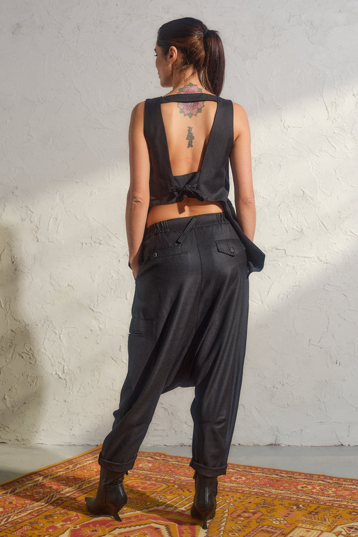 Avant garde merino wool drop crotch pants