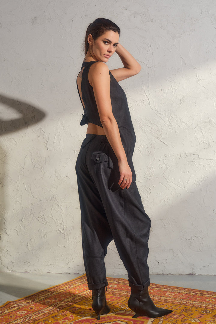 Avant garde merino wool drop crotch pants