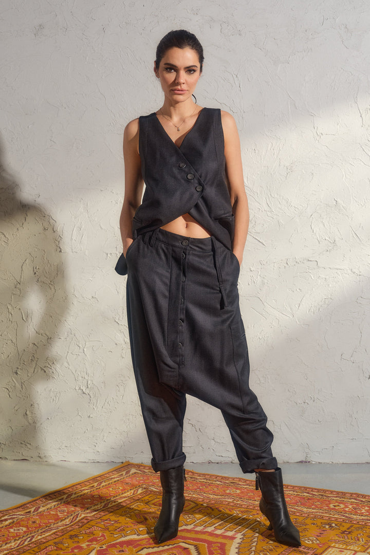 Avant garde merino wool drop crotch pants