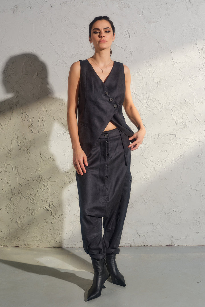 Avant garde merino wool drop crotch pants