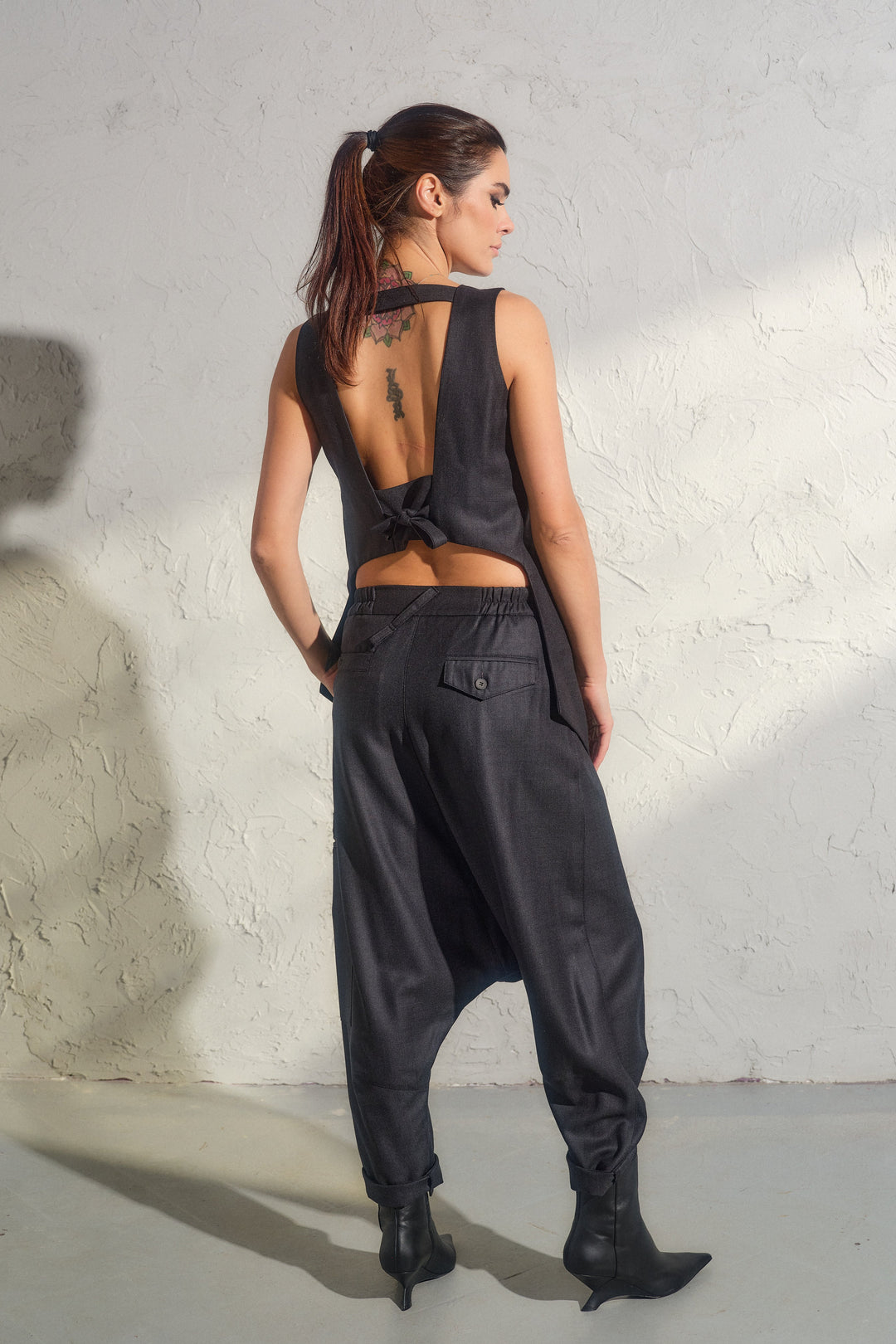 Avant garde merino wool drop crotch pants
