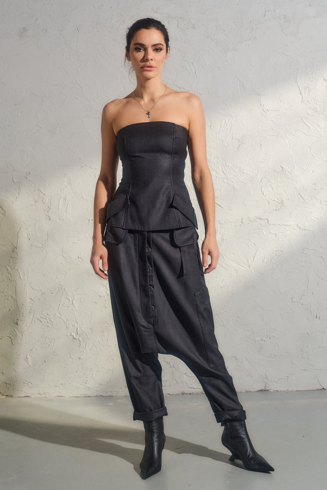 Avant garde merino wool drop crotch pants