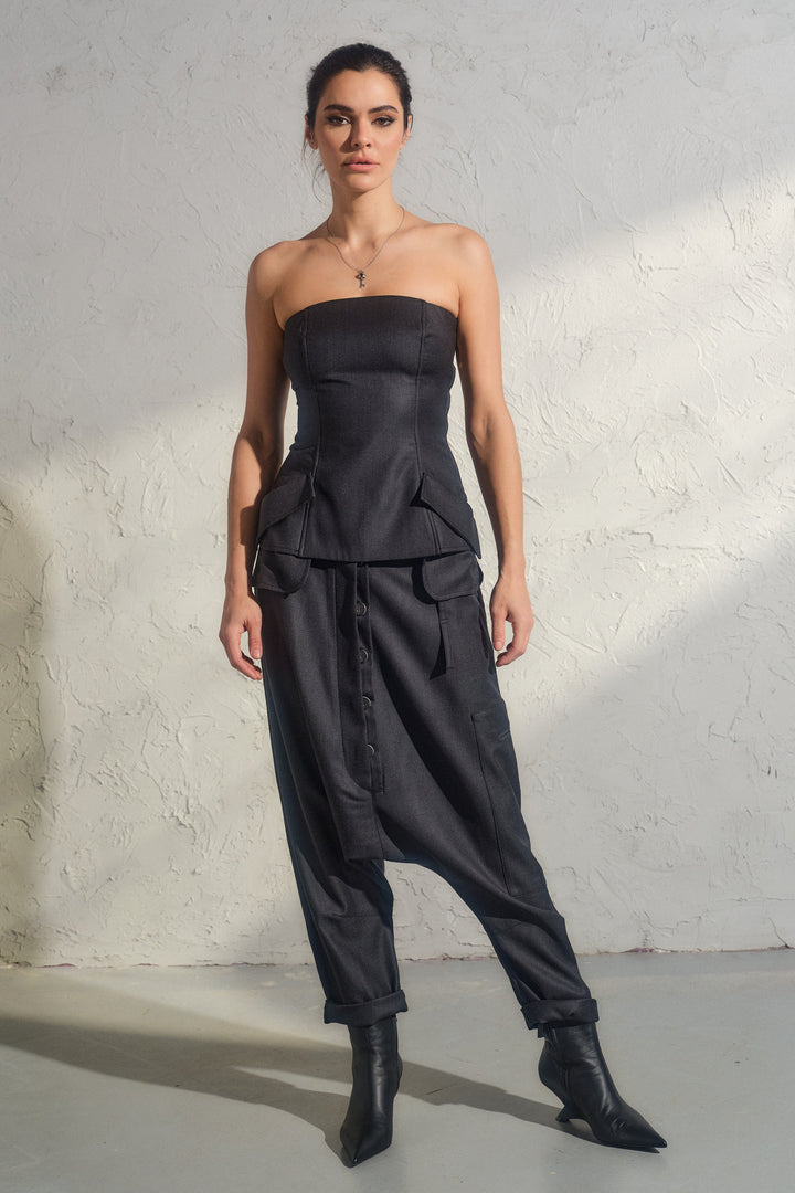 Avant garde merino wool drop crotch pants