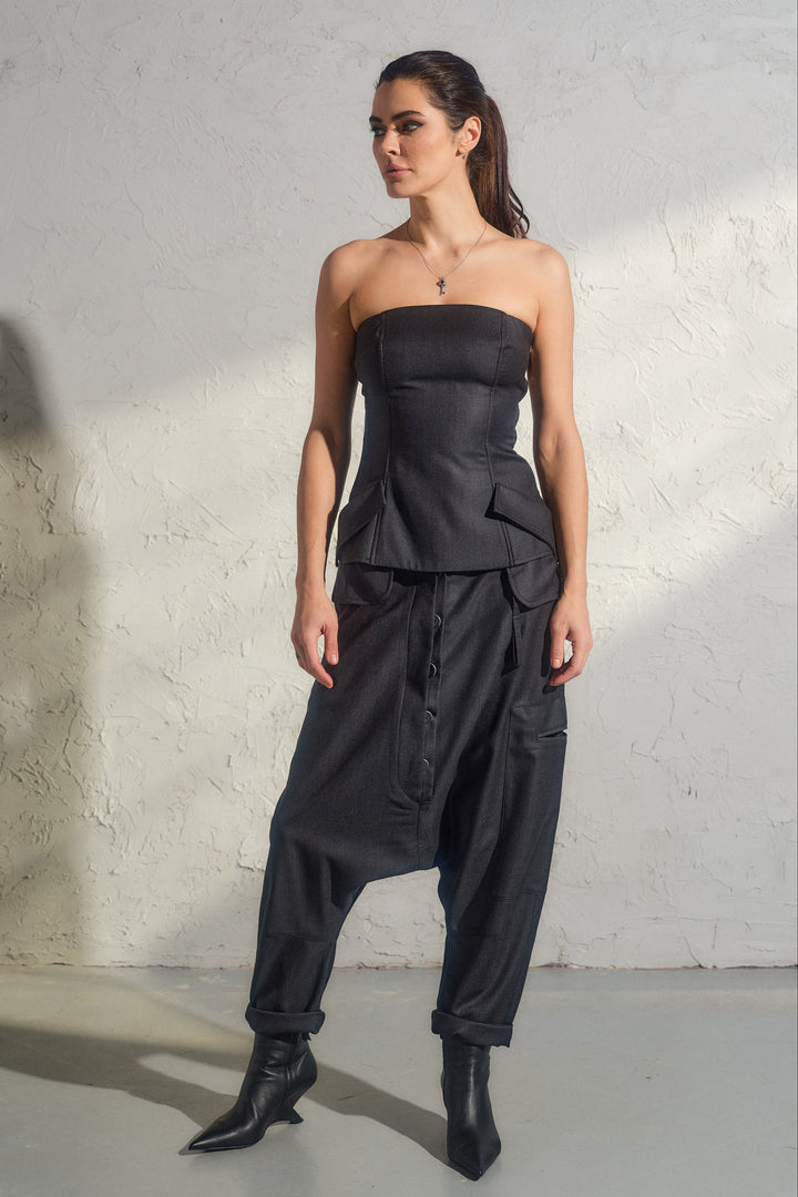 Avant garde merino wool drop crotch pants