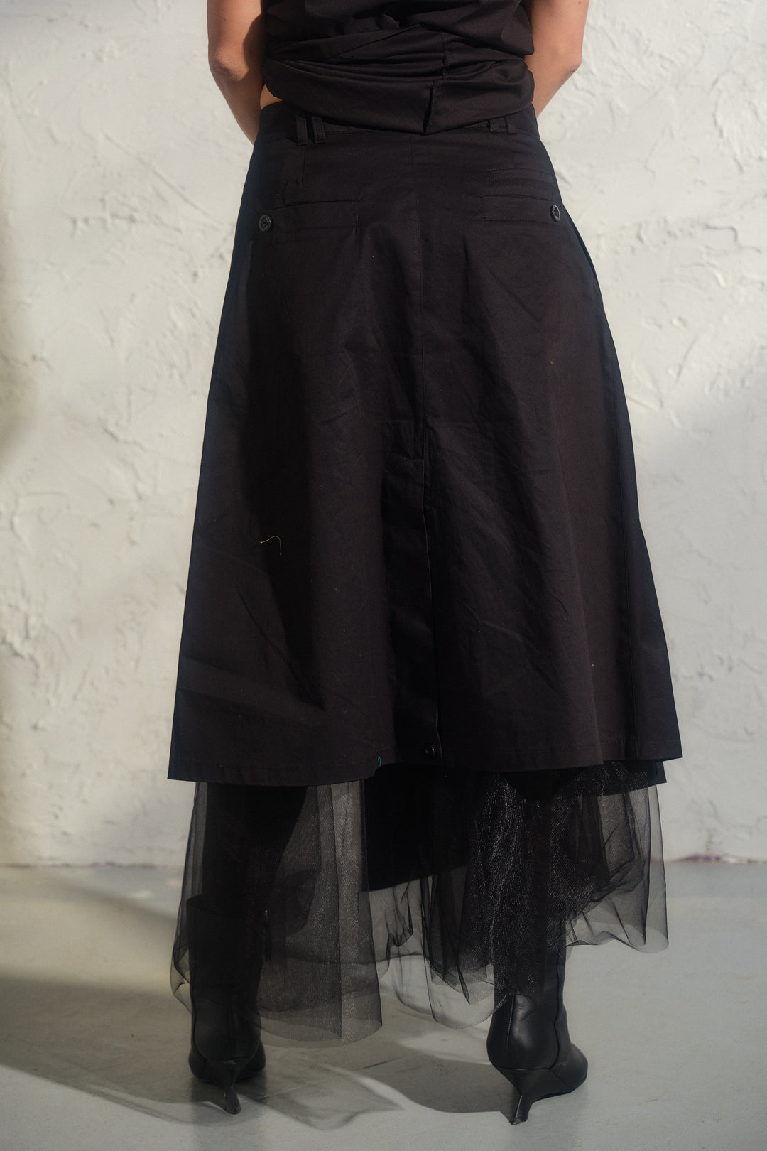 Avant garde cotton wrap skirt with tulle petticoat