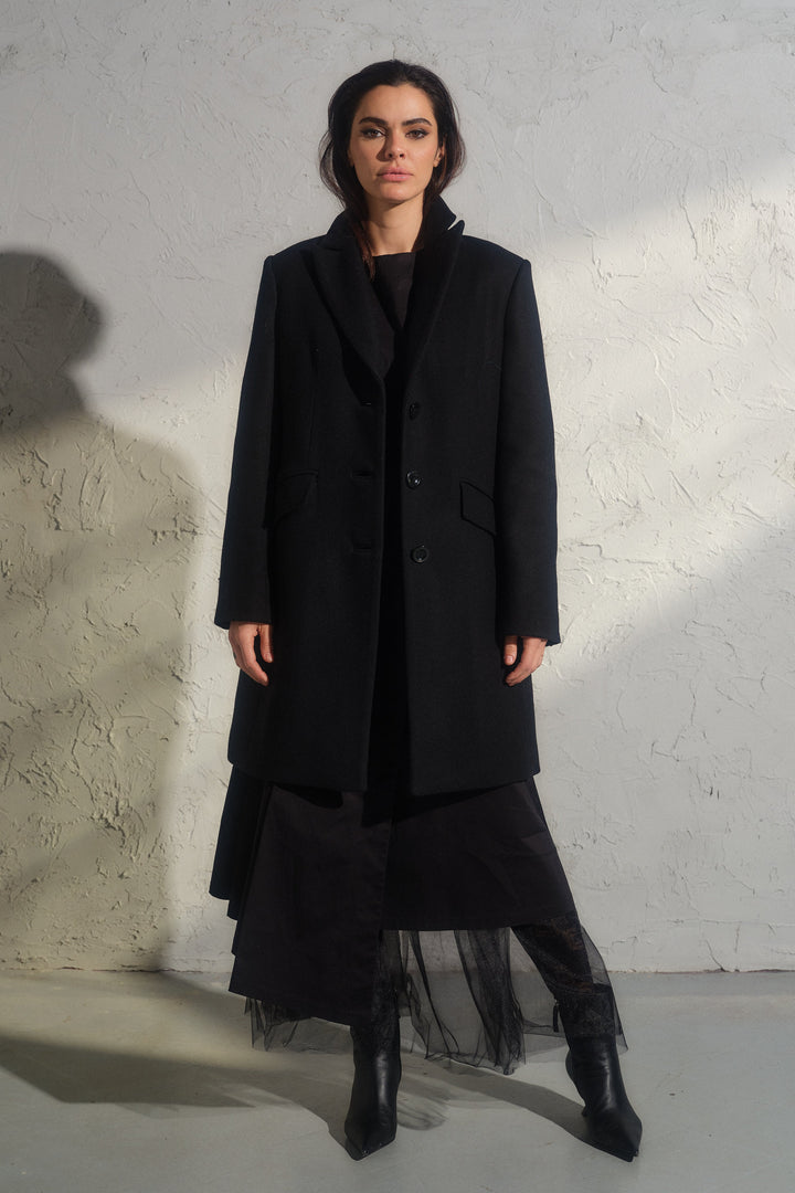 Minimalistic black wool coat