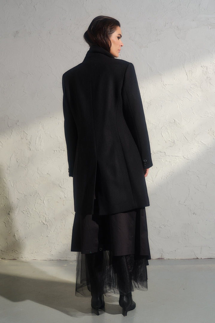 Minimalistic black wool coat