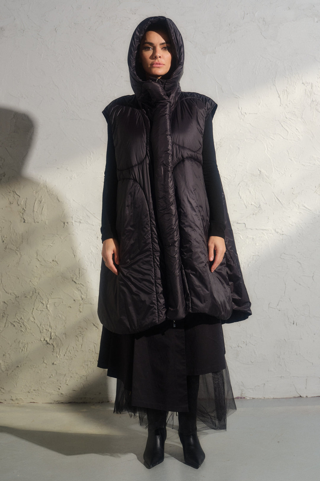 Oversized black autumn/winter maxi puffer gilet