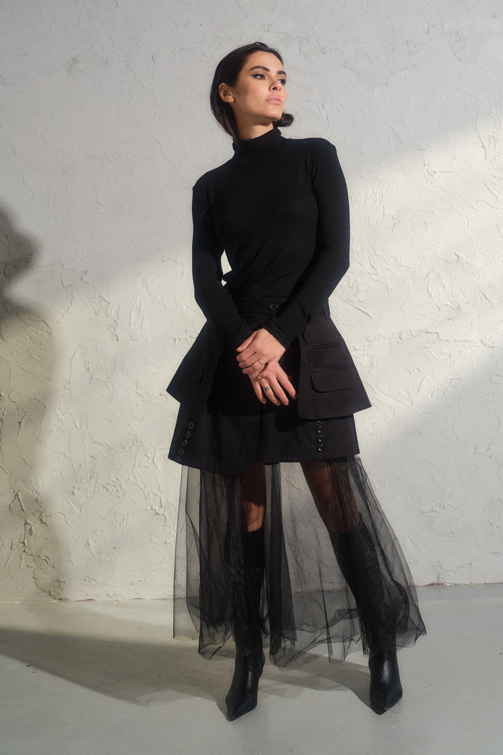Black Mock Neck Blouse – Extra Soft Fine Knit