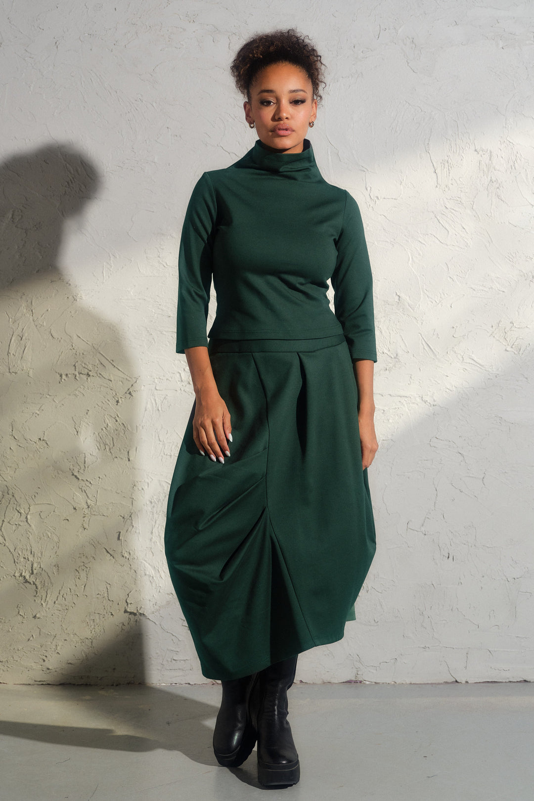 Avant garde viscose top in emerald green color