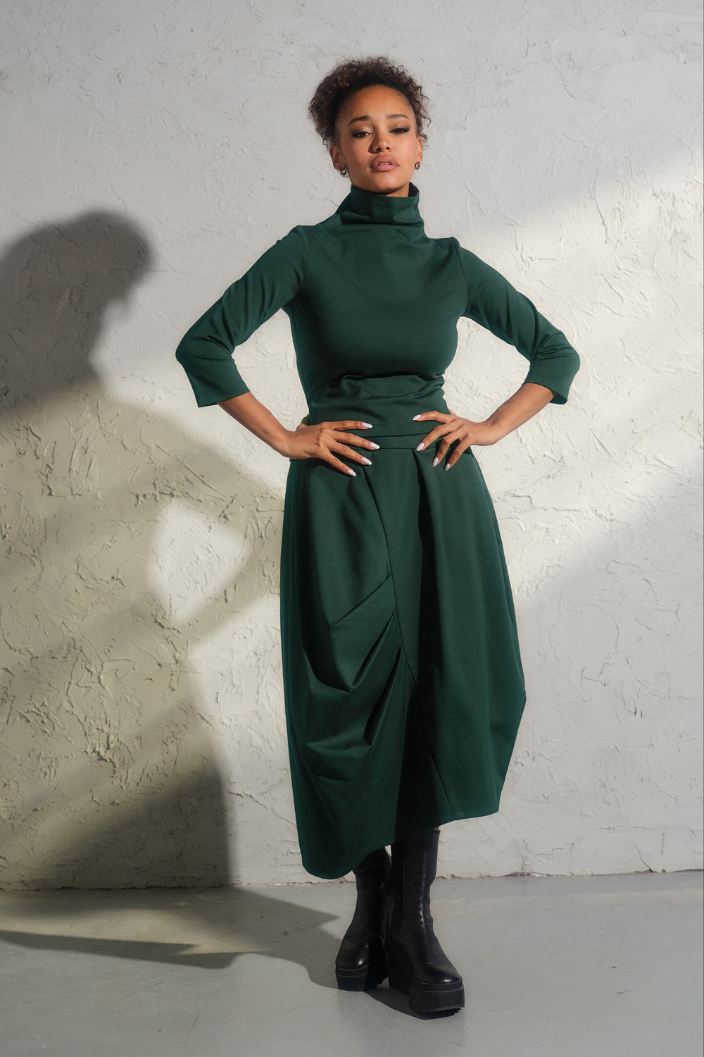 Avant garde viscose top in emerald green color