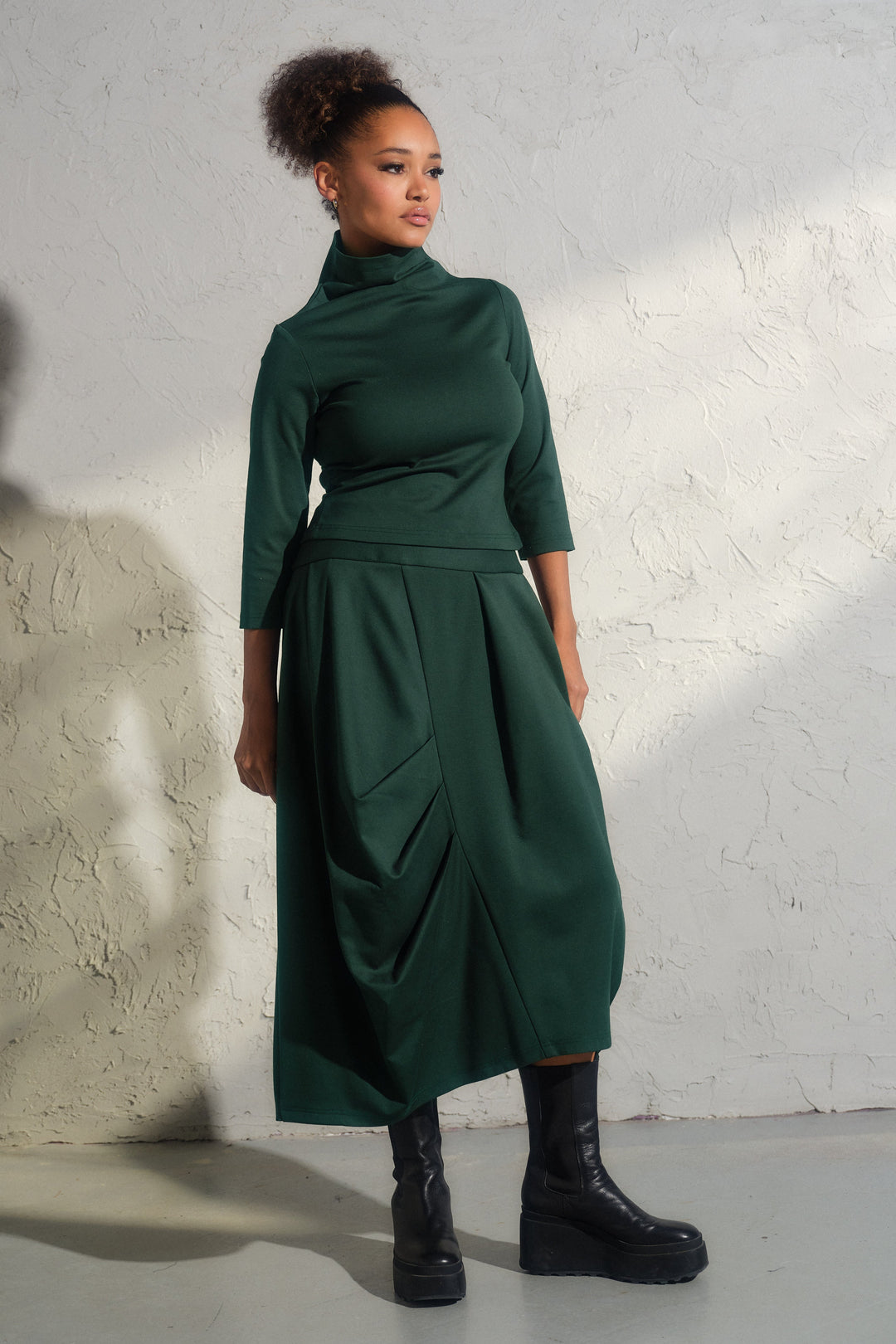 Avant garde viscose top in emerald green color