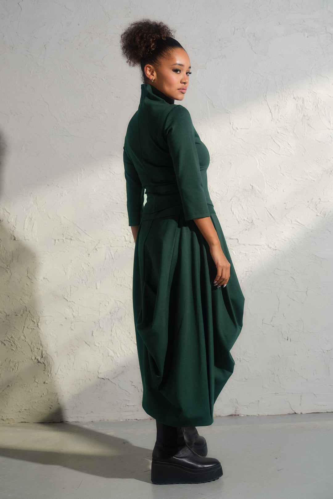 Avant garde viscose top in emerald green color