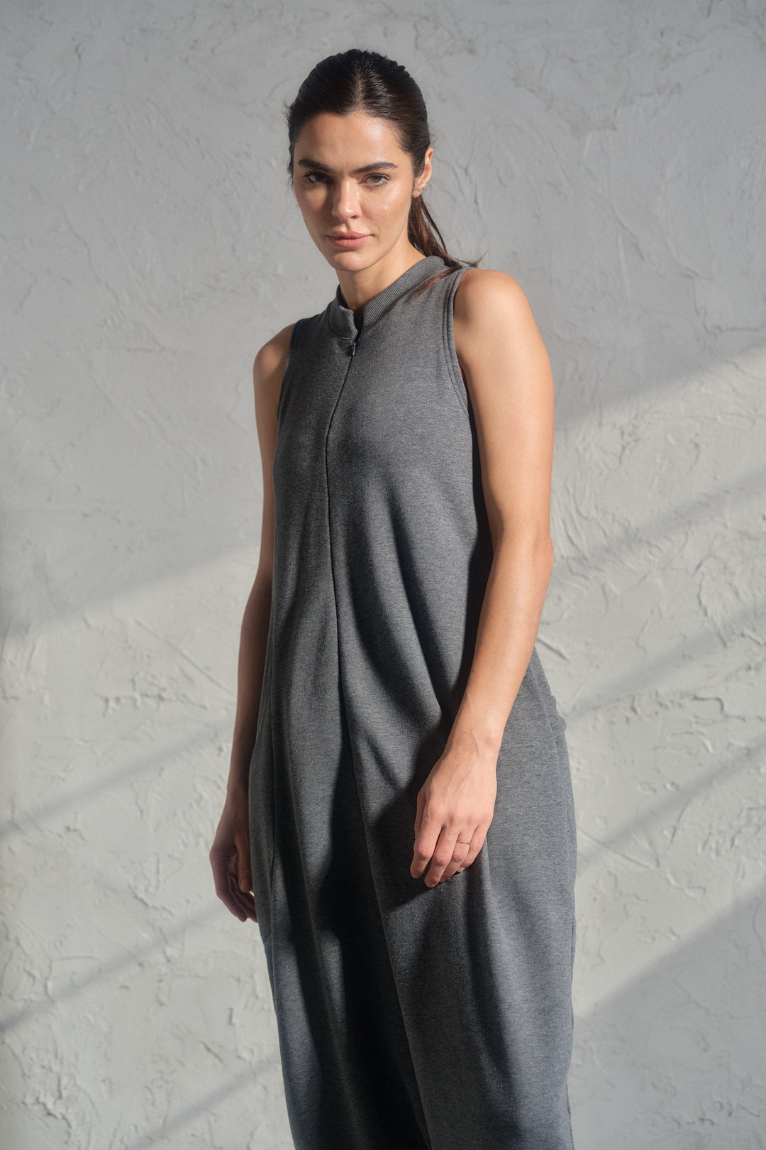 Avant-Garde Organic Cotton Sleeveless Jumpsuit – Drop-Crotch Minimalist Romper