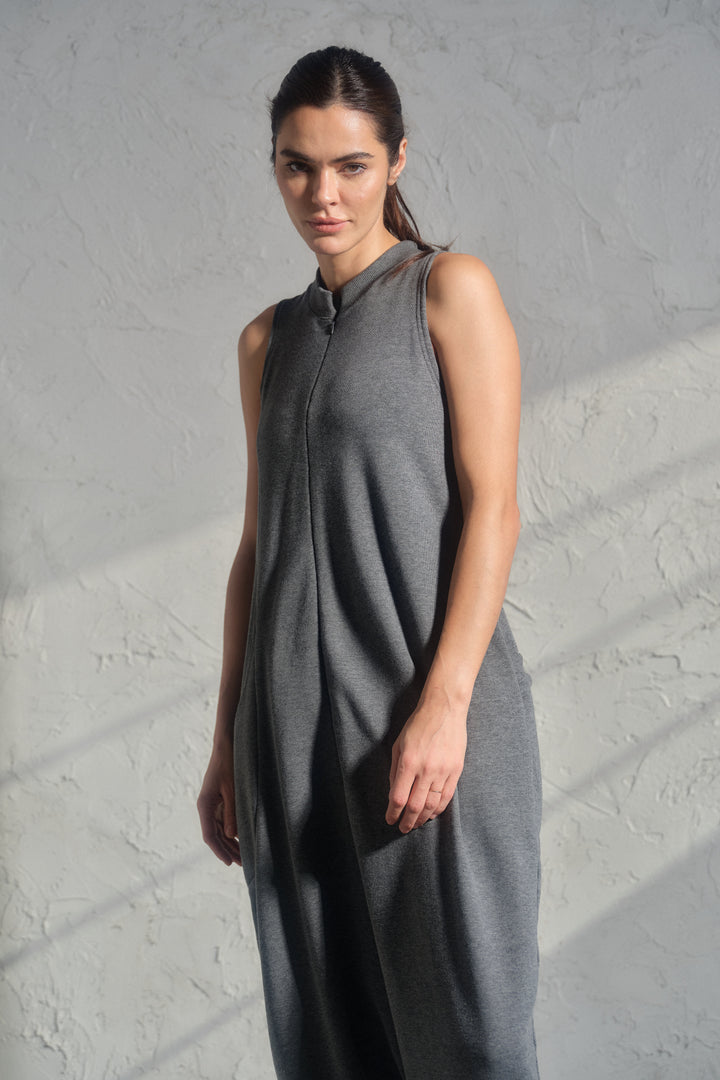 Avant-Garde Organic Cotton Sleeveless Jumpsuit – Drop-Crotch Minimalist Romper
