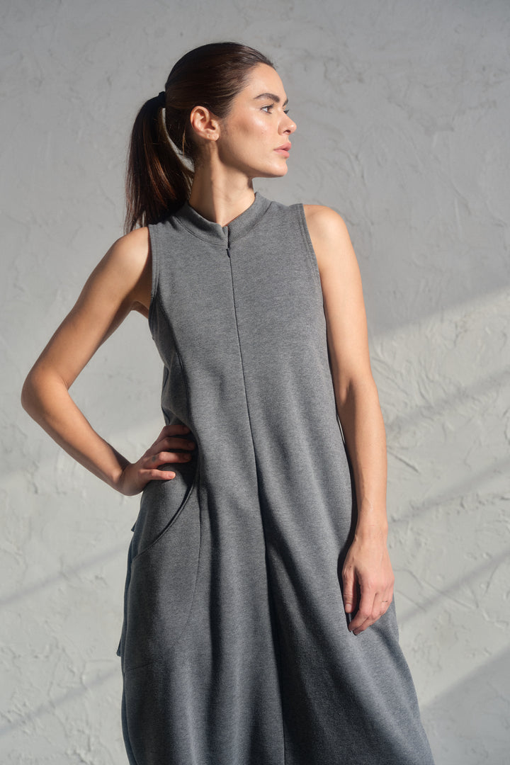Avant-Garde Organic Cotton Sleeveless Jumpsuit – Drop-Crotch Minimalist Romper