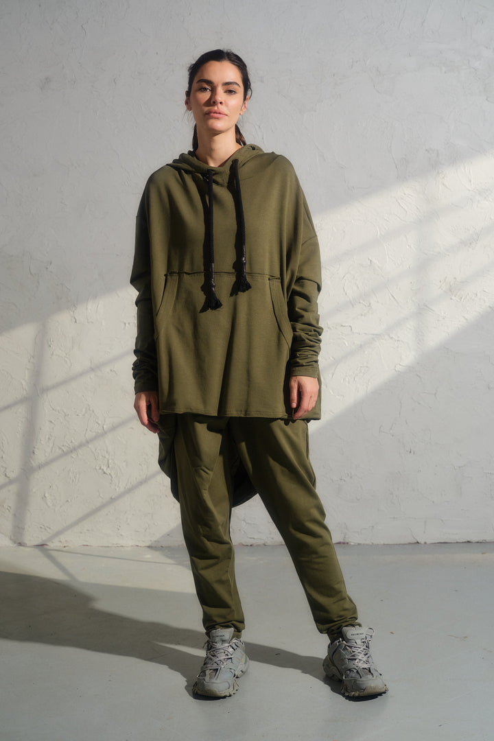 Khaki Green Cotton Avant-Garde Joggers