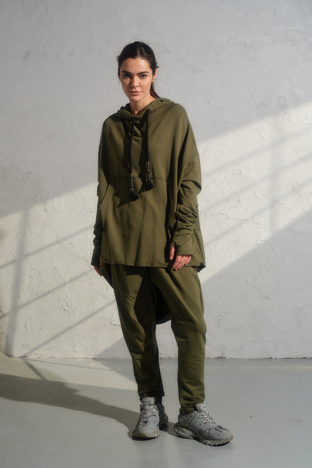Khaki Green Cotton Avant-Garde Joggers