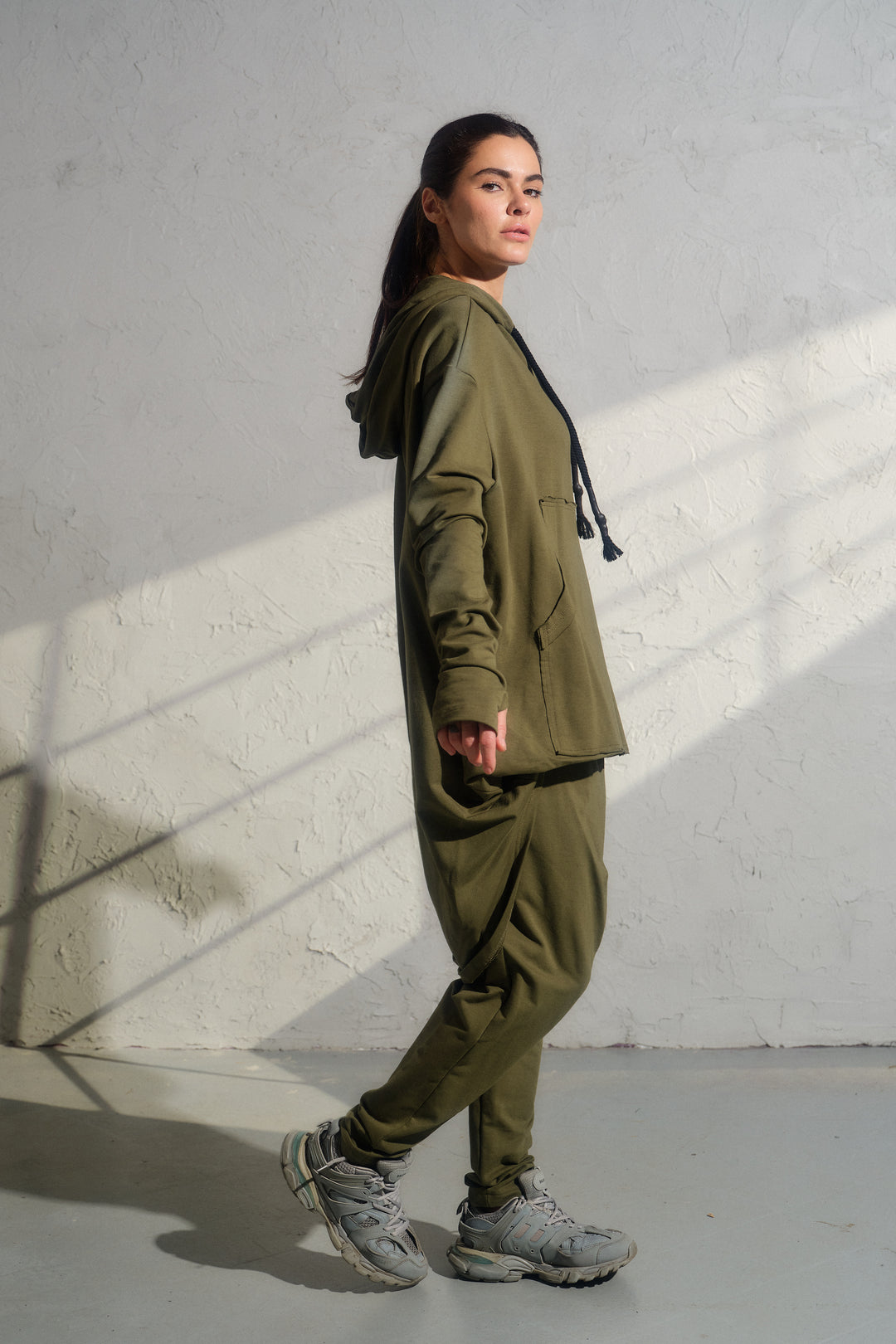 Khaki Green Cotton Avant-Garde Joggers