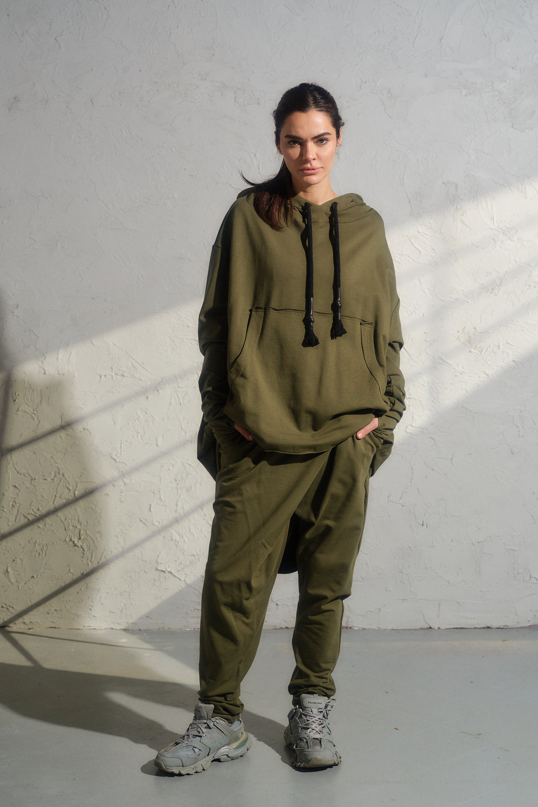 Khaki Green Cotton Avant-Garde Joggers