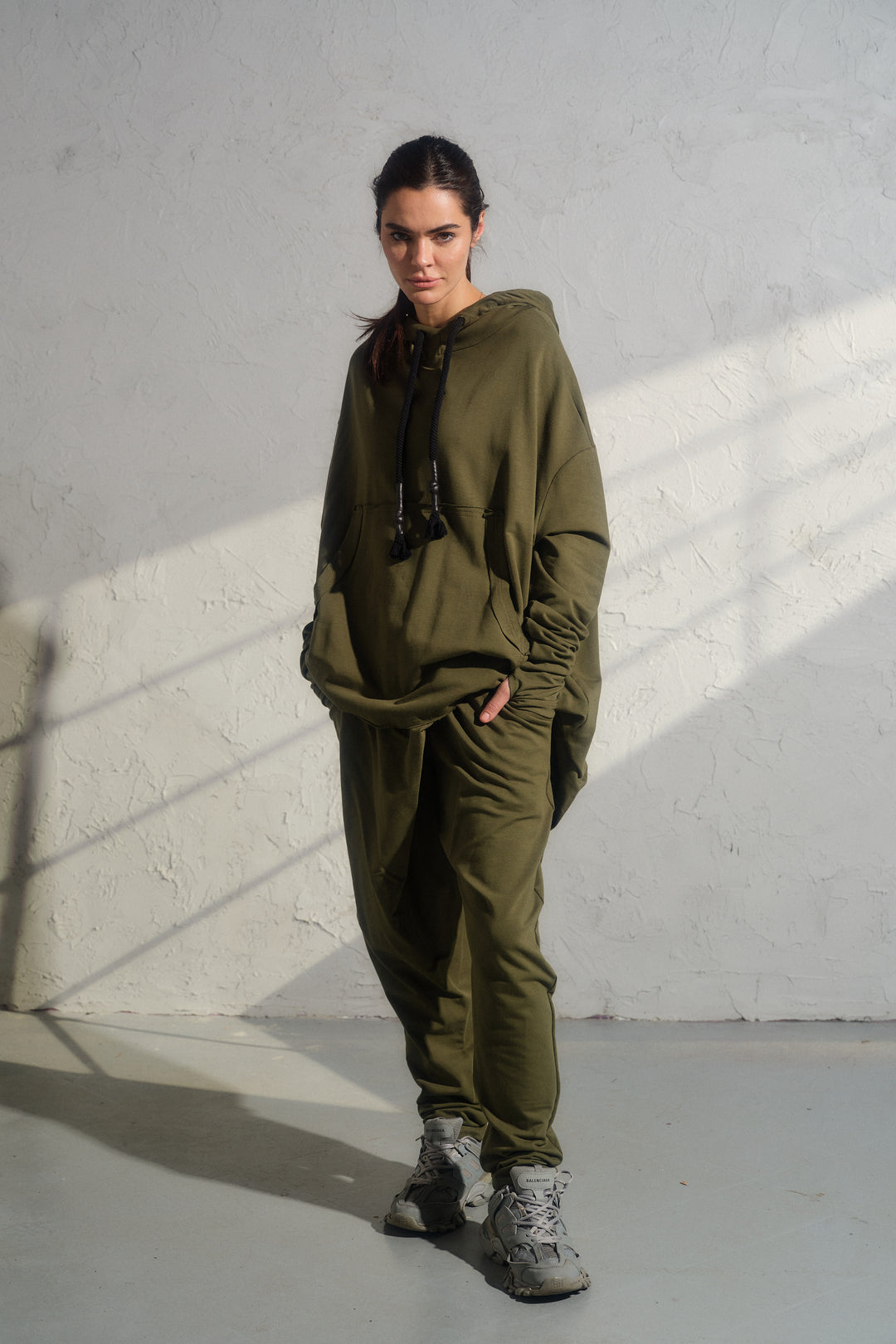 Khaki Green Cotton Avant-Garde Joggers